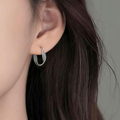 QueenBee 925 Sterling Silver Chunky & Twisted Hoop Earrings for Women – Hypoallergenic Non-Tarnish Hoops, Minimalist Everyday Jewelry Gift for Mother’s Day, Birthday & Valentine’s in Kuwait