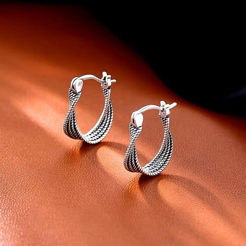 QueenBee 925 Sterling Silver Chunky & Twisted Hoop Earrings for Women – Hypoallergenic Non-Tarnish Hoops, Minimalist Everyday Jewelry Gift for Mother’s Day, Birthday & Valentine’s in Kuwait
