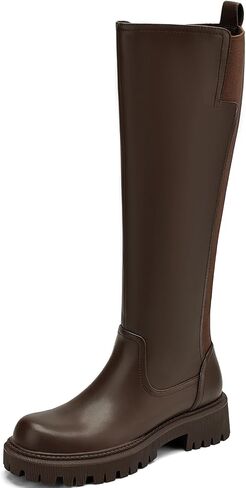 Women's Knee High Boots Platform Lug Sole Boots Stretch Round Toe Riding Boots Comfortable Calf Dress Long Boots in Saudi Arabia