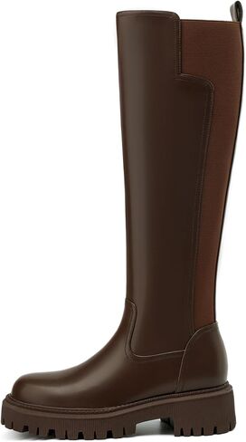 Women's Knee High Boots Platform Lug Sole Boots Stretch Round Toe Riding Boots Comfortable Calf Dress Long Boots in Saudi Arabia