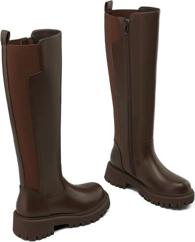 Women's Knee High Boots Platform Lug Sole Boots Stretch Round Toe Riding Boots Comfortable Calf Dress Long Boots in Saudi Arabia