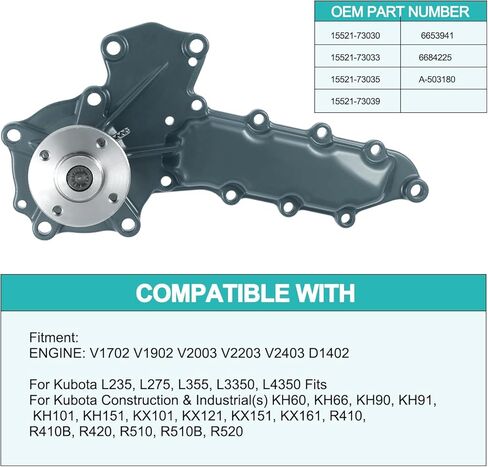 1G730-73030 Water Pump (C&U Bearing) OE Replacement For Kubota V2203-M V2403-M V2003MT V2203 V2403, 1G730-73035 1G730-73032 in Kuwait