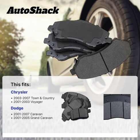 AutoShack Front Ceramic Brake Pad Set | Replacement for 2003-2007 Chrysler Town & Country 2001-2007 Dodge Caravan 2001-2005 Dodge Grand Caravan | 4-PC in Saudi Arabia