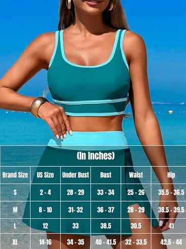 Color Block Skirt Swimsuits for Women,High Waisted Modest Sporty Bikini Sets,Two Piece Bathing Suit Beach Vacation in Kuwait