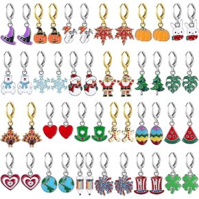 Tondiamo 24 Pairs Hypoallergenic Halloween Christmas Earrings for Women Small Hoop Dangle Earrings Maple Leaf Ghost Pumpkin, Fall Thanksgiving Gift in Saudi Arabia