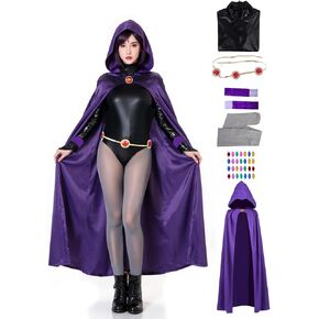 Raven Cosplay Costume Deluxe Jumpsuit Cloak Belt Suit Women's Halloween Cosplay Costume Purple in Saudi Arabia