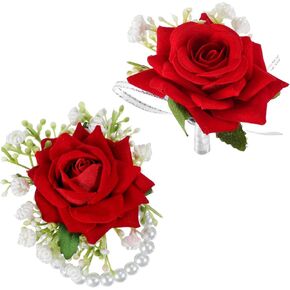 2 قطعة مجموعة الصدار الوردة الحمراء لؤلؤة اليد زهرة المعصم الصدار لحفل الزفاف حفلة العودة للوطن حفل الذكرى السنوية حفلة موسيقية زهرة الصدار الزفاف وصيفه الشرف النساء in Kuwait