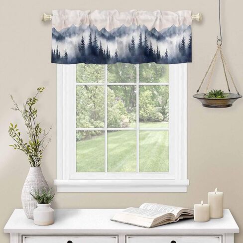 Valance Curtain Mountain Landscape Kitchen Curtain for Window Forest Tree Rod Pocket Valance Kitchen Window Treatment for Bedroom Living Room 54x18inch in Saudi Arabia