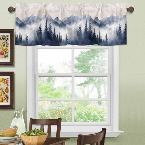 Valance Curtain Mountain Landscape Kitchen Curtain for Window Forest Tree Rod Pocket Valance Kitchen Window Treatment for Bedroom Living Room 54x18inch in Saudi Arabia
