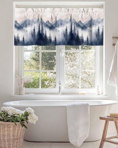 Valance Curtain Mountain Landscape Kitchen Curtain for Window Forest Tree Rod Pocket Valance Kitchen Window Treatment for Bedroom Living Room 54x18inch in Saudi Arabia