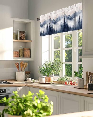 Valance Curtain Mountain Landscape Kitchen Curtain for Window Forest Tree Rod Pocket Valance Kitchen Window Treatment for Bedroom Living Room 54x18inch in Saudi Arabia