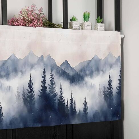 Valance Curtain Mountain Landscape Kitchen Curtain for Window Forest Tree Rod Pocket Valance Kitchen Window Treatment for Bedroom Living Room 54x18inch in Saudi Arabia