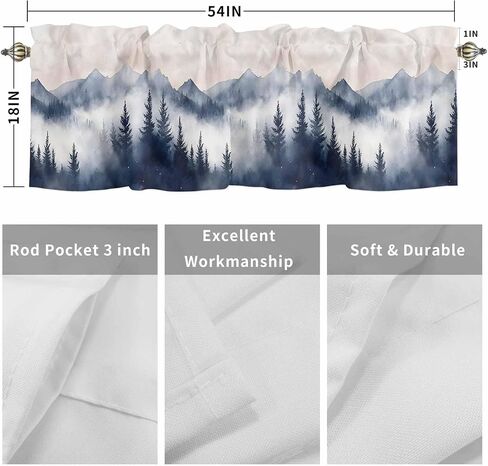 Valance Curtain Mountain Landscape Kitchen Curtain for Window Forest Tree Rod Pocket Valance Kitchen Window Treatment for Bedroom Living Room 54x18inch in Saudi Arabia