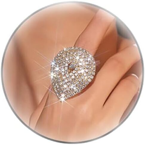 Rhinestone Ring for Women Sparkling Round Crystal Ring Open Water Drop Ring Adjustable Rheinstone Ring Wedding Ball Party Rings Jewelry in Saudi Arabia