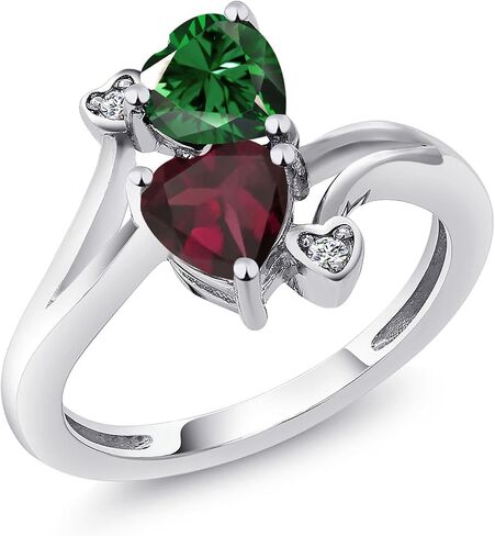 خاتم Gem Stone King من الفضة الإسترليني 925 باللون الأخضر النانو الزمردي الأحمر وعقيق رودوليت الأبيض وخاتم مويسانيتي أبيض للنساء (1.45 قيراط، شكل قلب 6 مم، حجر كريم لشهر مايو، متوفر بمقاس 5، 6، 7، 8، 9) in Saudi Arabia