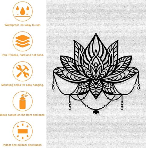 NBEADS Lotus Flower Metal Wall Art Decor, Black Flower Wall Hanging Decor Lotus Silhouette Wall Art for Home Bedroom Living Room Yoga Room Kitchen Office Garden Hotel Wall Decoration, 10.9x11.8 in Saudi Arabia