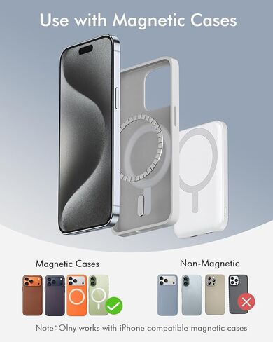 podoru for Magsafe Battery Pack, 5000mAh Magnetic Power Bank with Type-C Cable 20W PD Fast Charging Lighting Input Wireless Portable Charger for iPhone 16/15/14/13/12/ All Series-Black in Saudi Arabia
