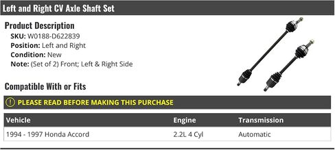 Front CV Axle Shaft - Set of 2 - Compatible with 1994-1997 Honda Accord 2.2L 4-Cylinder Automatic Transmission in Saudi Arabia