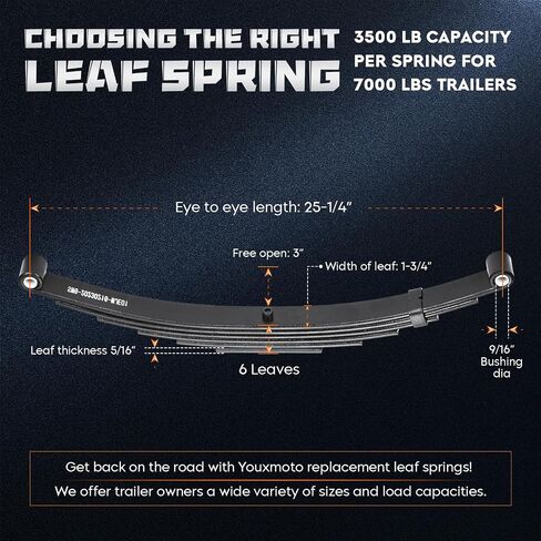 Youx Moto Trailer Leaf Springs 3500 رطل لمحور 7000 رطل - 6 أوراق عين مزدوجة، 25-1/4 بوصة طول، 1-3/4 بوصة عرض، يناسب SW6؛ نوابض فولاذية شديدة التحمل، قطعتان in Saudi Arabia
