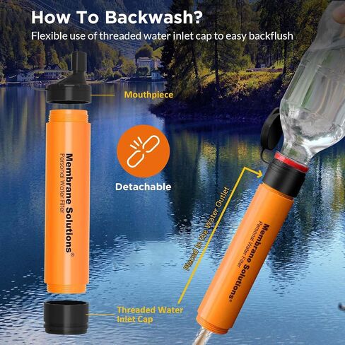 Membrane Solutions Personal Water Filter Straw S1 | NSF/ANSI 42 372 401 Certified, 1320 Gal Capacity, 0.1 Micron, Fits 28mm Bottle, BPA-Free, Survival Emergency Hiking Camping in Saudi Arabia