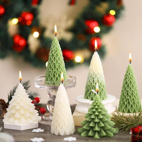 6 Pieces Large Christmas Tree Candles Xmas Wax Scented Candles 3.7 Inch Christmas Tree Shaped Candles Gifts for Winter Home Decor Party Bedroom Room Table Decorations, 4 Style in Kuwait
