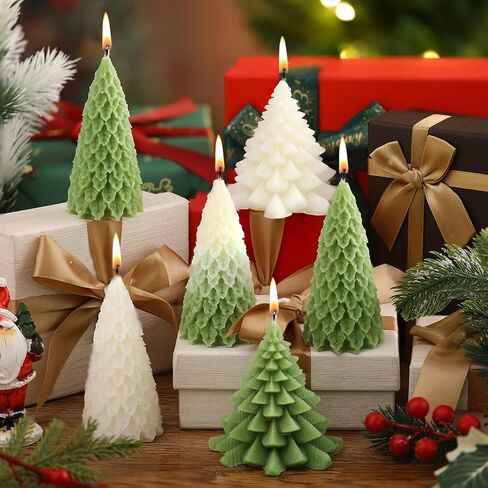 6 Pieces Large Christmas Tree Candles Xmas Wax Scented Candles 3.7 Inch Christmas Tree Shaped Candles Gifts for Winter Home Decor Party Bedroom Room Table Decorations, 4 Style in Kuwait