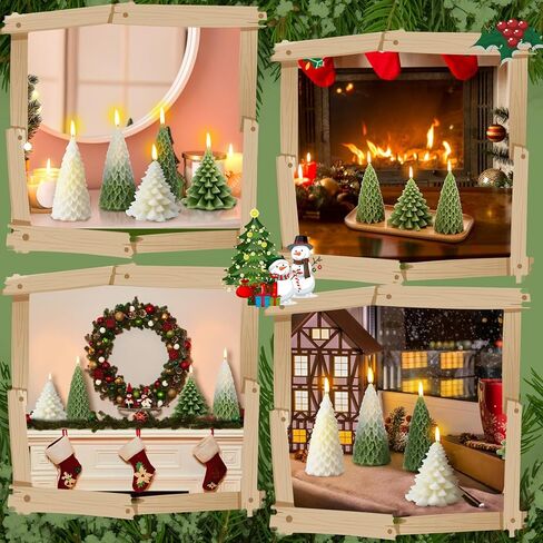 6 Pieces Large Christmas Tree Candles Xmas Wax Scented Candles 3.7 Inch Christmas Tree Shaped Candles Gifts for Winter Home Decor Party Bedroom Room Table Decorations, 4 Style in Kuwait