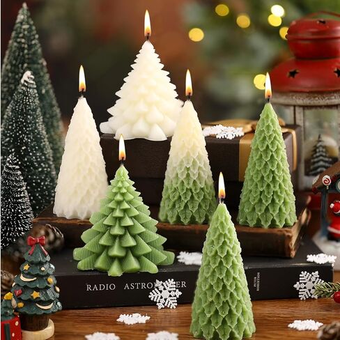 6 Pieces Large Christmas Tree Candles Xmas Wax Scented Candles 3.7 Inch Christmas Tree Shaped Candles Gifts for Winter Home Decor Party Bedroom Room Table Decorations, 4 Style in Kuwait
