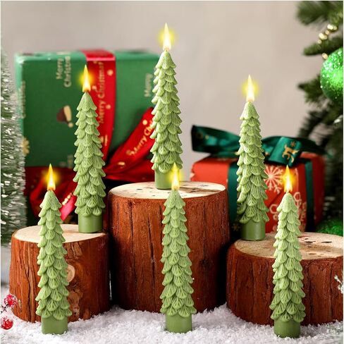 6 Pieces Large Christmas Tree Candles Xmas Wax Scented Candles 3.7 Inch Christmas Tree Shaped Candles Gifts for Winter Home Decor Party Bedroom Room Table Decorations, 4 Style in Kuwait