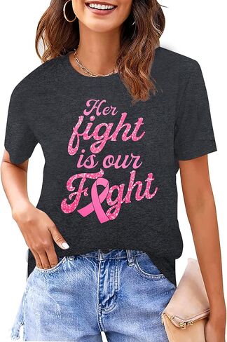 Breast Cancer Shirts Women Pink Ribbon Shirt Breast Cancer Awareness T-Shirt Support Squad Breast Cancer Tee Tops in Saudi Arabia
