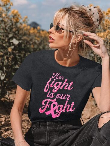Breast Cancer Shirts Women Pink Ribbon Shirt Breast Cancer Awareness T-Shirt Support Squad Breast Cancer Tee Tops in Saudi Arabia
