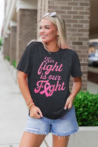 Breast Cancer Shirts Women Pink Ribbon Shirt Breast Cancer Awareness T-Shirt Support Squad Breast Cancer Tee Tops in Saudi Arabia