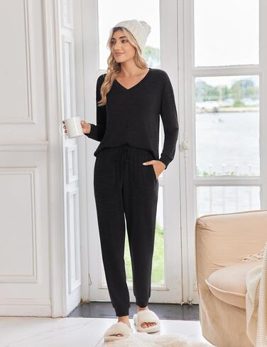Ekouaer Womens Jogger Pajama Sets Long Sleeve Top and Pants Lounge Sets Soft Sleepwear with Pockets in Saudi Arabia