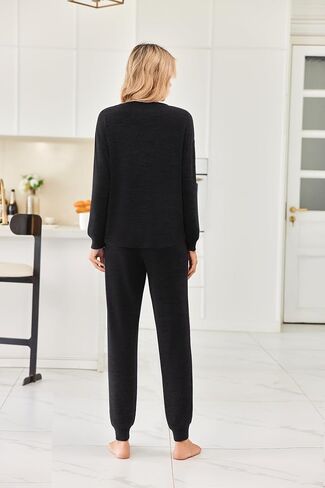 Ekouaer Womens Jogger Pajama Sets Long Sleeve Top and Pants Lounge Sets Soft Sleepwear with Pockets in Saudi Arabia
