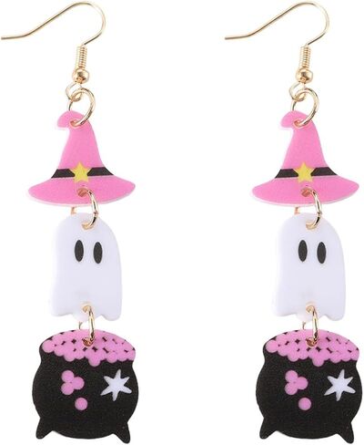 Halloween Earrings for Women Cute Witches Hat Ghost Pumpkin Drop Dangle Earrings Lightweight Acrylic Funny Costume Cosplay Jewelry Accessories in Saudi Arabia