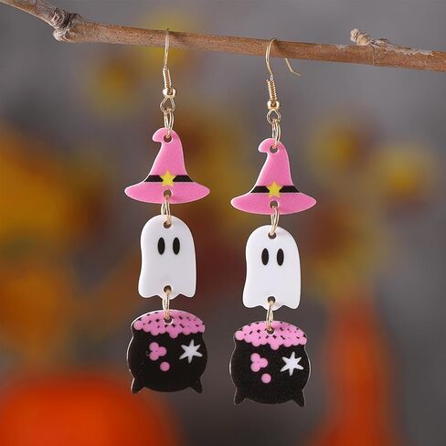Halloween Earrings for Women Cute Witches Hat Ghost Pumpkin Drop Dangle Earrings Lightweight Acrylic Funny Costume Cosplay Jewelry Accessories in Saudi Arabia