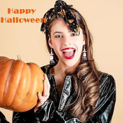 Halloween Earrings for Women Cute Witches Hat Ghost Pumpkin Drop Dangle Earrings Lightweight Acrylic Funny Costume Cosplay Jewelry Accessories in Saudi Arabia
