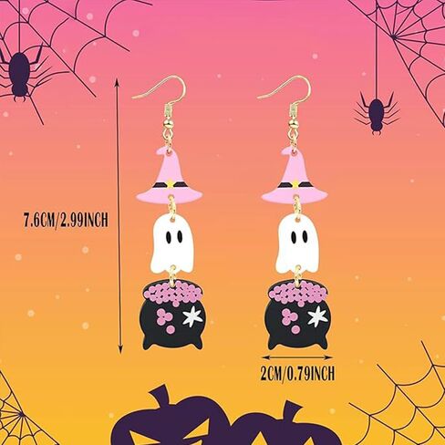 Halloween Earrings for Women Cute Witches Hat Ghost Pumpkin Drop Dangle Earrings Lightweight Acrylic Funny Costume Cosplay Jewelry Accessories in Saudi Arabia