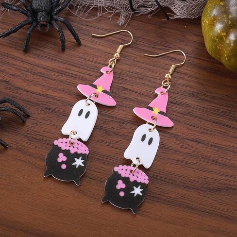 Halloween Earrings for Women Cute Witches Hat Ghost Pumpkin Drop Dangle Earrings Lightweight Acrylic Funny Costume Cosplay Jewelry Accessories in Saudi Arabia