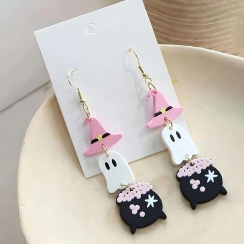 Halloween Earrings for Women Cute Witches Hat Ghost Pumpkin Drop Dangle Earrings Lightweight Acrylic Funny Costume Cosplay Jewelry Accessories in Saudi Arabia