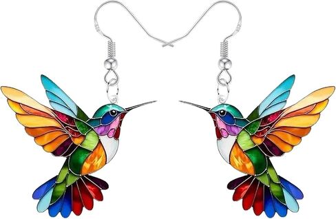 Colorful Hummingbird Dangle Earrings for Women, 925 Sterling Silver Earrings, 2D Novelty Bird Drop Earrings, Humming Animals Jewelry in Saudi Arabia
