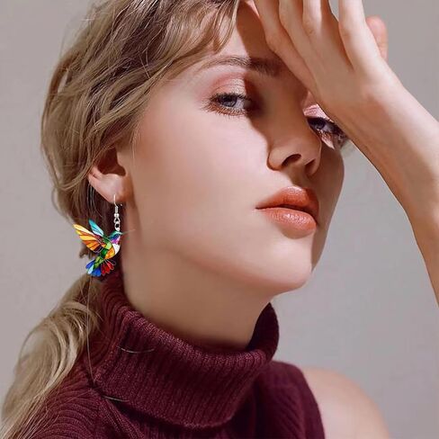 Colorful Hummingbird Dangle Earrings for Women, 925 Sterling Silver Earrings, 2D Novelty Bird Drop Earrings, Humming Animals Jewelry in Saudi Arabia