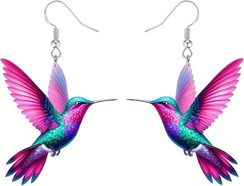 Colorful Hummingbird Dangle Earrings for Women, 925 Sterling Silver Earrings, 2D Novelty Bird Drop Earrings, Humming Animals Jewelry in Saudi Arabia