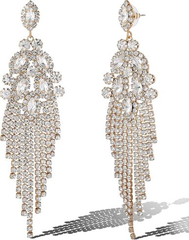 Jessica Simpson Clear Crystal Dangle Earrings for Women, Gold-Tone Rhinestone Drop Earrings with Rhinestone Fringe in Saudi Arabia