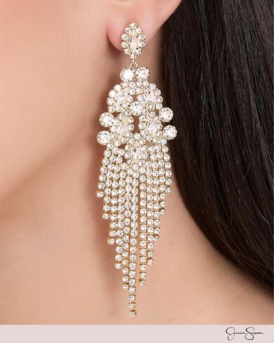 Jessica Simpson Clear Crystal Dangle Earrings for Women, Gold-Tone Rhinestone Drop Earrings with Rhinestone Fringe in Saudi Arabia