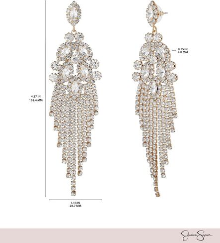 Jessica Simpson Clear Crystal Dangle Earrings for Women, Gold-Tone Rhinestone Drop Earrings with Rhinestone Fringe in Saudi Arabia