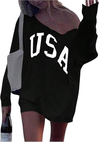 SOLY HUX Women's Off the Shoulder Sweatshirt Letter Graphic Long Sleeve Oversized Casual Pullover Tops in Saudi Arabia