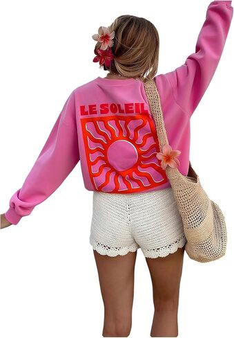 GORGLITTER Women's Oversized Graphic Sweatshirts Crew Neck Long Sleeve Drop Shoulder Pullover Tops in Saudi Arabia
