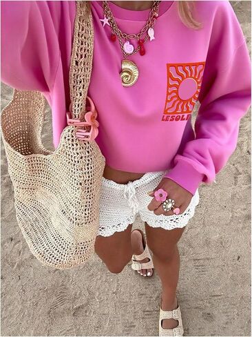 GORGLITTER Women's Oversized Graphic Sweatshirts Crew Neck Long Sleeve Drop Shoulder Pullover Tops in Saudi Arabia