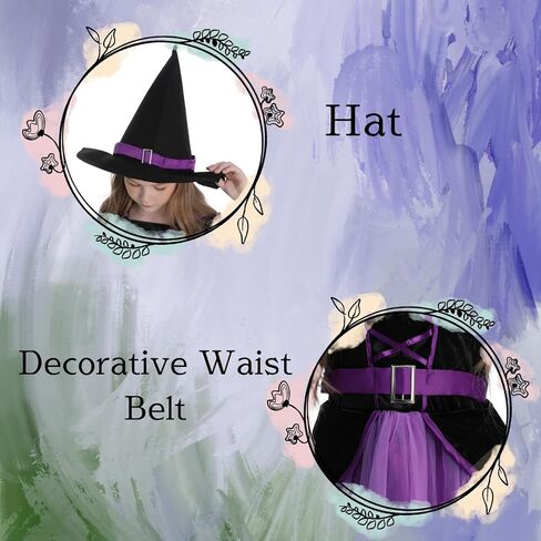 زي الساحرة الأرجواني للفتيات من LMYOVE، زي ساحرة للفتيات مع قبعة، فستان ساحرة الهالوين in Kuwait